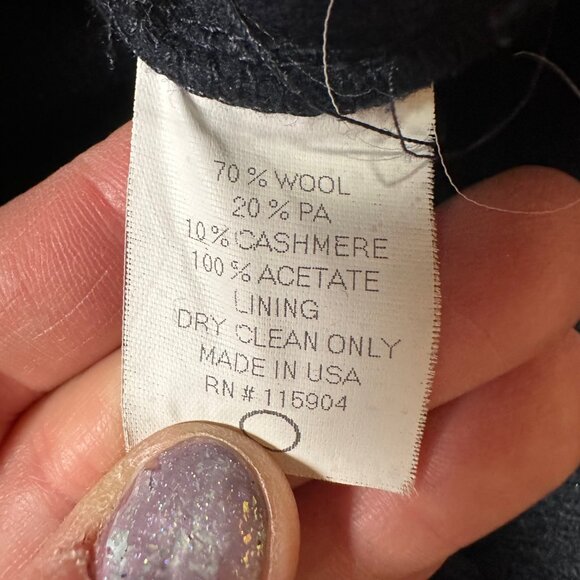 SUNNER Ruffle Trim Military Brass Button Wool Cashmere Blend Coat Navy Blue Sm - Picture 6 of 6